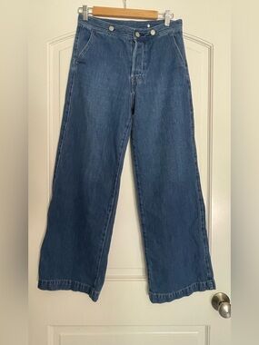 GAP Denim Mid Blue Wide Leg Palazzo Jeans with Branded Button Size 26